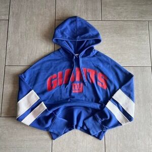 Junk Food Clothing New York Giants Blue Cropped Hoodie Varsity Stripe Medium
